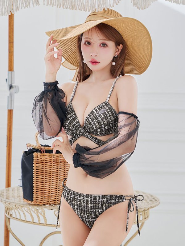 画像2: 【即日発送】【ビキニ】【水着】チェックホルターネックビキニ 2点セット [YMT] (2)