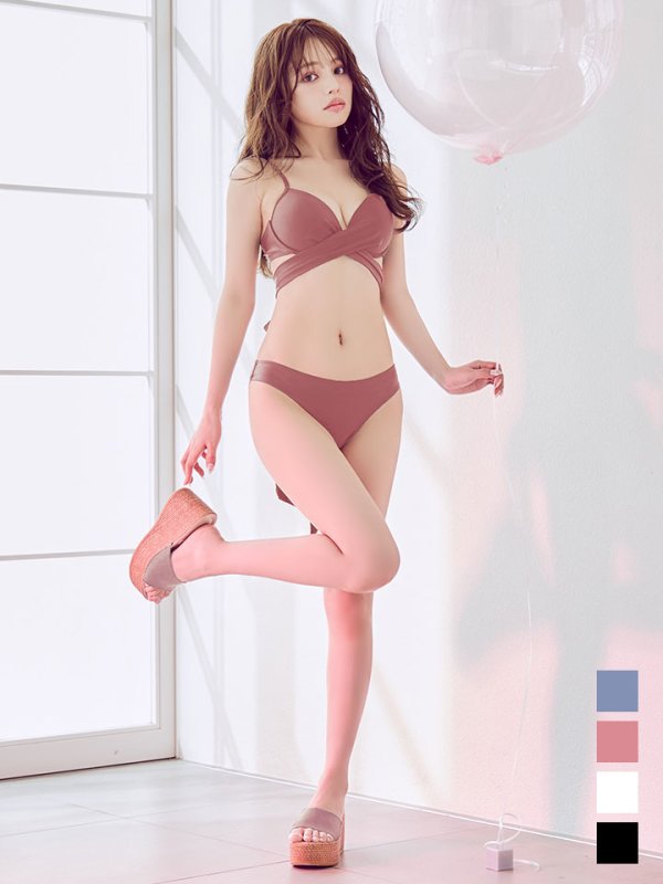 画像9: 【即日発送】【ビキニ】【水着】バッククロスリボンワンカラービキニ 2点セット [YMT] (9)