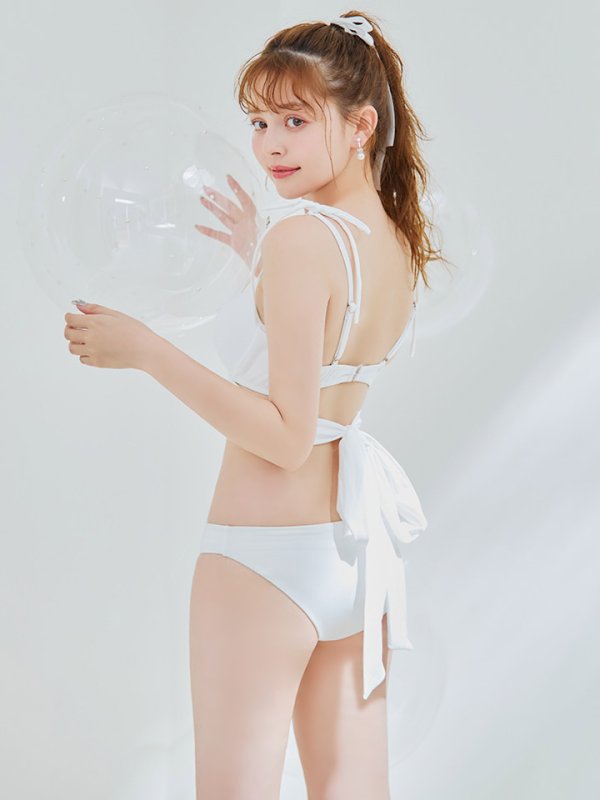 画像12: 【即日発送】【ビキニ】【水着】バッククロスリボンワンカラービキニ 2点セット [YMT] (12)