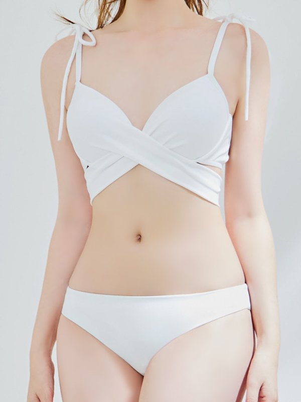 画像33: 【即日発送】【ビキニ】【水着】バッククロスリボンワンカラービキニ 2点セット [YMT] (33)