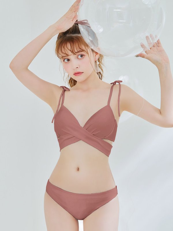 画像7: 【即日発送】【ビキニ】【水着】バッククロスリボンワンカラービキニ 2点セット [YMT] (7)