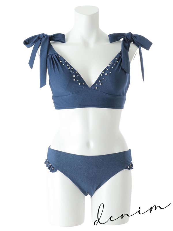 画像24: 【即日発送】【ビキニ】【水着】ショルダーリボンスタッズフリルビキニ 2点セット [YMT] (24)