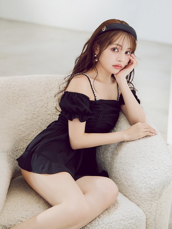 画像11: 【即日発送】【ビキニ】【水着】ビジューオフショルダーワンピースビキニ2点セット [YMT] (11)