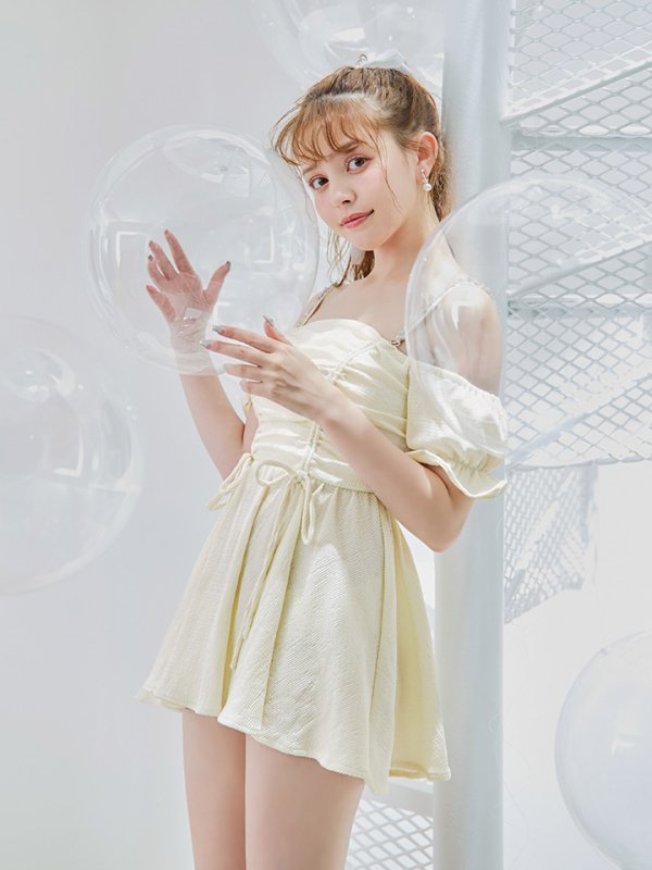 画像14: 【即日発送】【ビキニ】【水着】ビジューオフショルダーワンピースビキニ2点セット [FB01] (14)