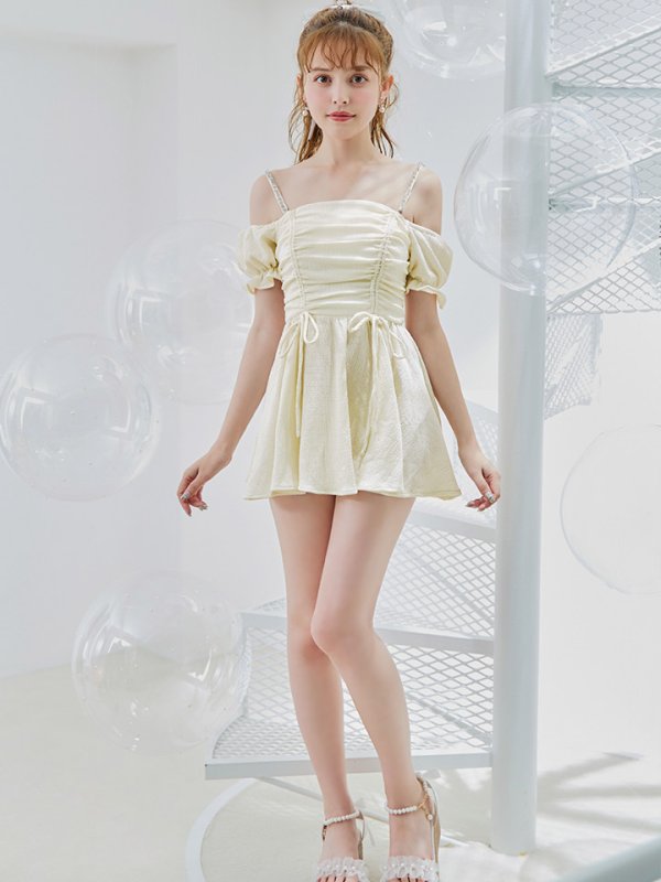 画像7: 【即日発送】【ビキニ】【水着】ビジューオフショルダーワンピースビキニ2点セット [FB01] (7)