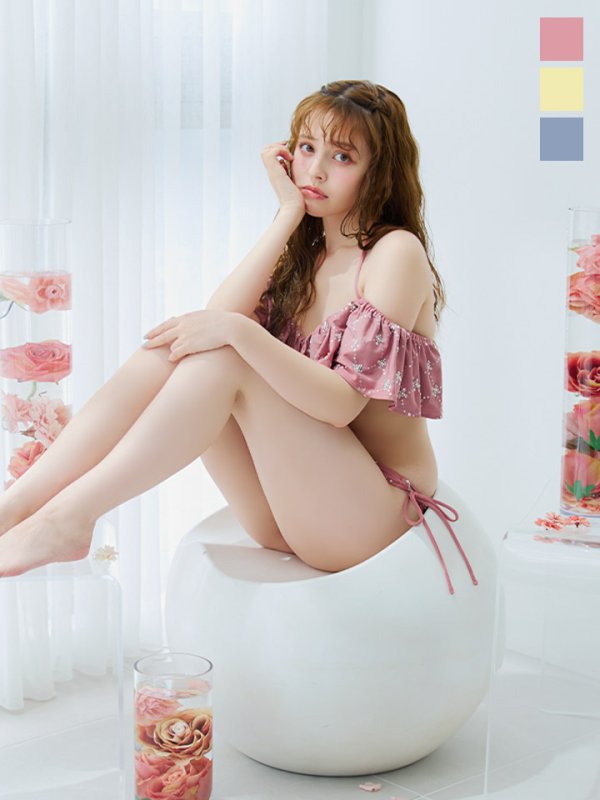 画像1: 【ノベルティ対象】【予約 / 6月下旬発送予定】【ビキニ】【水着】ビジューオフショルダーフリルビキニ 2点セット[YMT]M266dz (1)