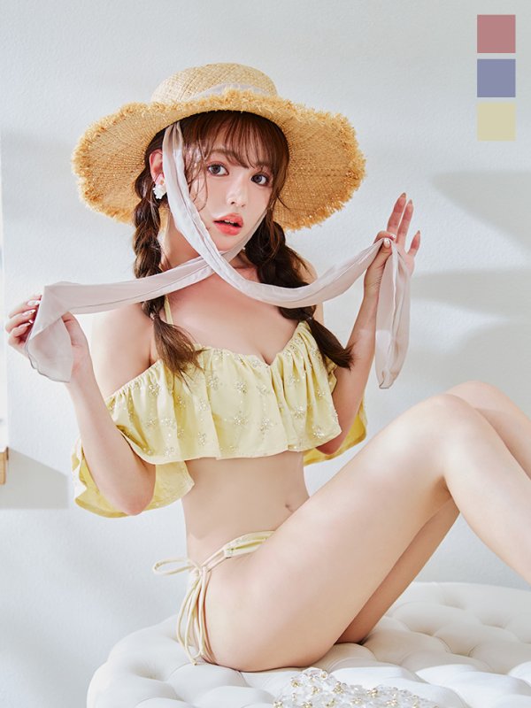 画像4: 【即日発送】【ビキニ】【水着】ビジューオフショルダーフリルビキニ 2点セット[YMT]M266dz (4)