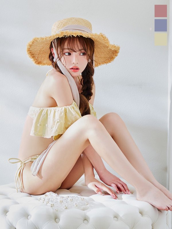 画像5: 【即日発送】【ビキニ】【水着】ビジューオフショルダーフリルビキニ 2点セット[YMT]M266dz (5)