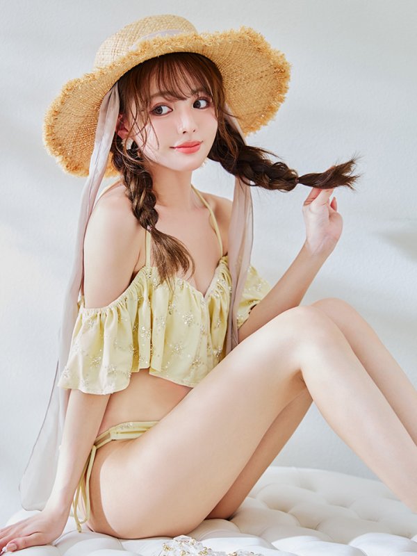 画像11: 【即日発送】【ビキニ】【水着】ビジューオフショルダーフリルビキニ 2点セット[YMT]M266dz (11)