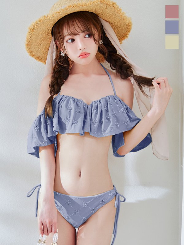 画像1: 【予約 / 6月下旬発送予定】【ビキニ】【水着】ビジューオフショルダーフリルビキニ 2点セット[YMT]M266dz (1)