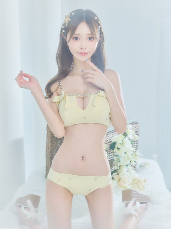 画像6: 【即日発送】【ビキニ】【水着】サイドリボンビジュースタッズビキニ 2点セット [YMT] (6)