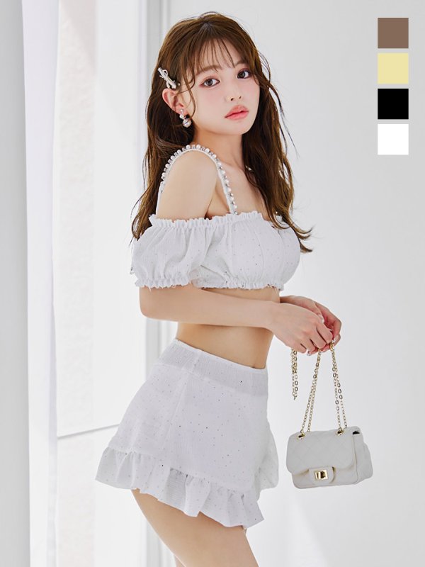 画像4: 【即日発送】【ビキニ】【水着】オフショルフレアスカートビキニ  2点セット[YMT]M274 (4)