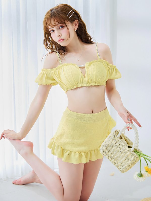 画像21: 【即日発送】【ビキニ】【水着】オフショルフレアスカートビキニ  4点セット[YMT] (21)