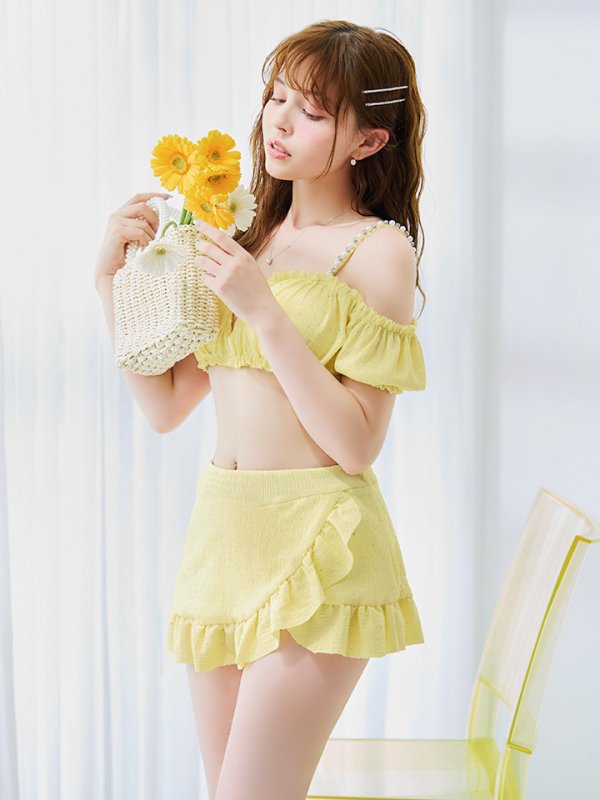 画像34: 【即日発送】【ビキニ】【水着】オフショルフレアスカートビキニ  2点セット[YMT]M274 (34)