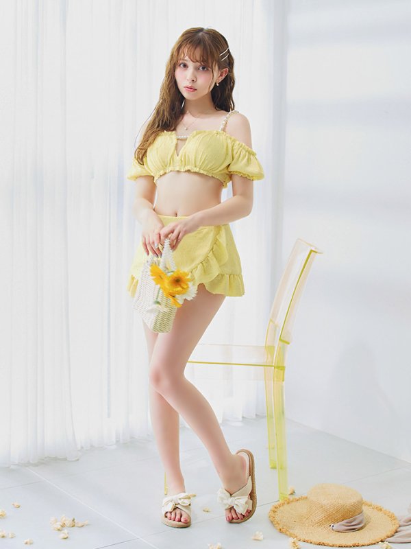 画像29: 【即日発送】【ビキニ】【水着】オフショルフレアスカートビキニ  4点セット[YMT] (29)