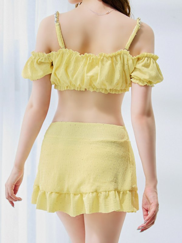 画像34: 【即日発送】【ビキニ】【水着】オフショルフレアスカートビキニ  4点セット[YMT] (34)