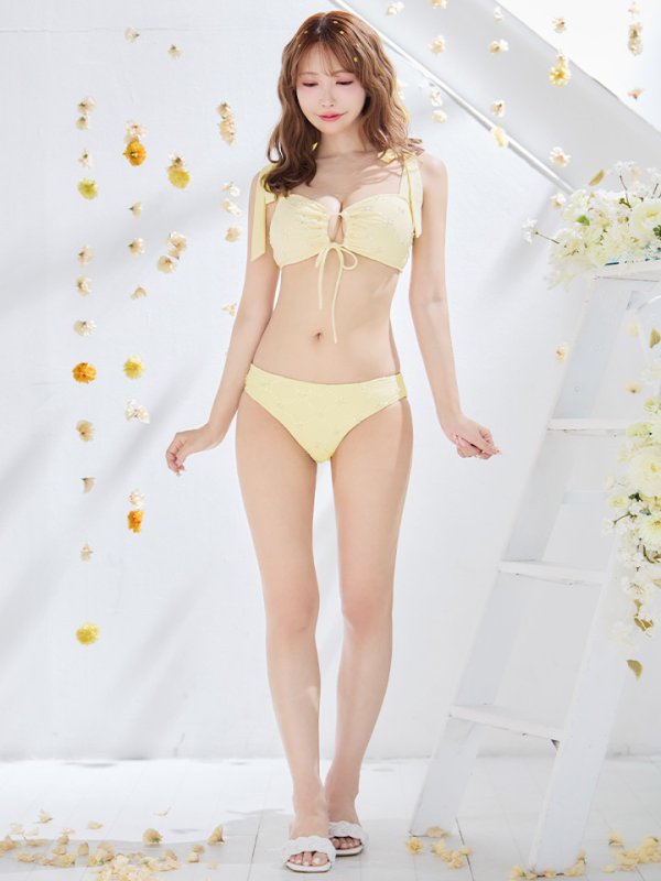 画像7: 【即日発送】【ビキニ】【水着】 ビジューギャザーフロントリボンビキニ ビキニ 2点セット[YMT]M276dzc (7)