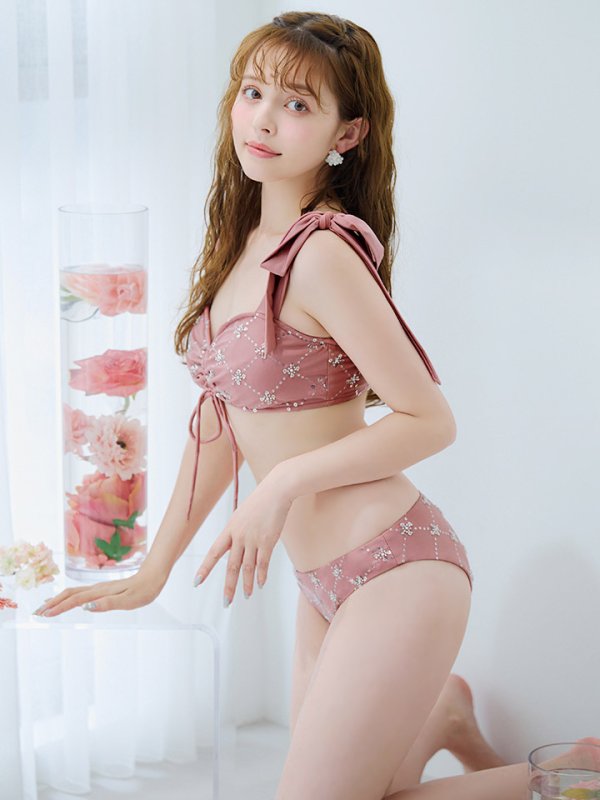 画像22: 【即日発送】【ビキニ】【水着】 ビジューギャザーフロントリボンビキニ ビキニ 2点セット[YMT]M276dzc (22)