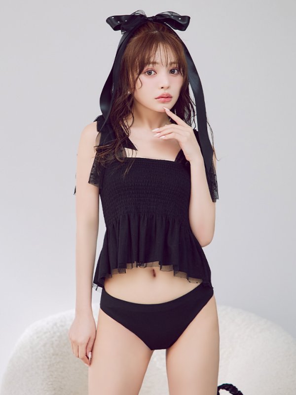 画像9: 【即日発送】【ビキニ】【水着】ドットチュールペプラムフリルビキニ 2点セット [YMT] (9)