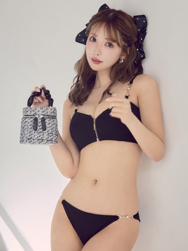 画像15: 【即日発送】【ビキニ】【水着】フロントジップビジューチェーンビキニ 2点セット [YMT] (15)