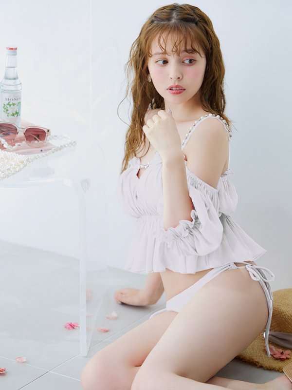 画像2: 【即日発送】【ビキニ】【水着】 パフスリーブフリルビキニ  2点セット[FB01] (2)