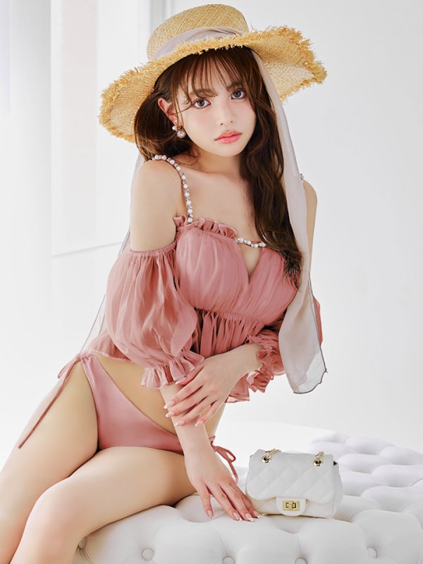 画像2: 【即日発送】【ビキニ】【水着】 パフスリーブフリルビキニ  2点セット[FB01] (2)