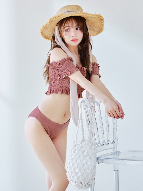 画像15: 【即日発送】【ビキニ】【水着】シャーリングオフショルビキニ  2点セット [YMT] (15)