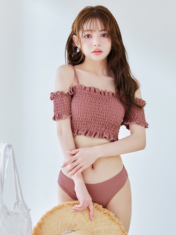 画像16: 【即日発送】【ビキニ】【水着】シャーリングオフショルビキニ  2点セット [YMT] (16)