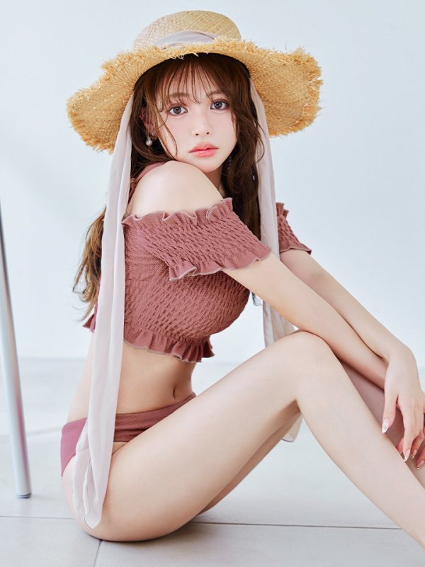 画像23: 【即日発送】【ビキニ】【水着】シャーリングオフショルビキニ  2点セット [YMT] (23)