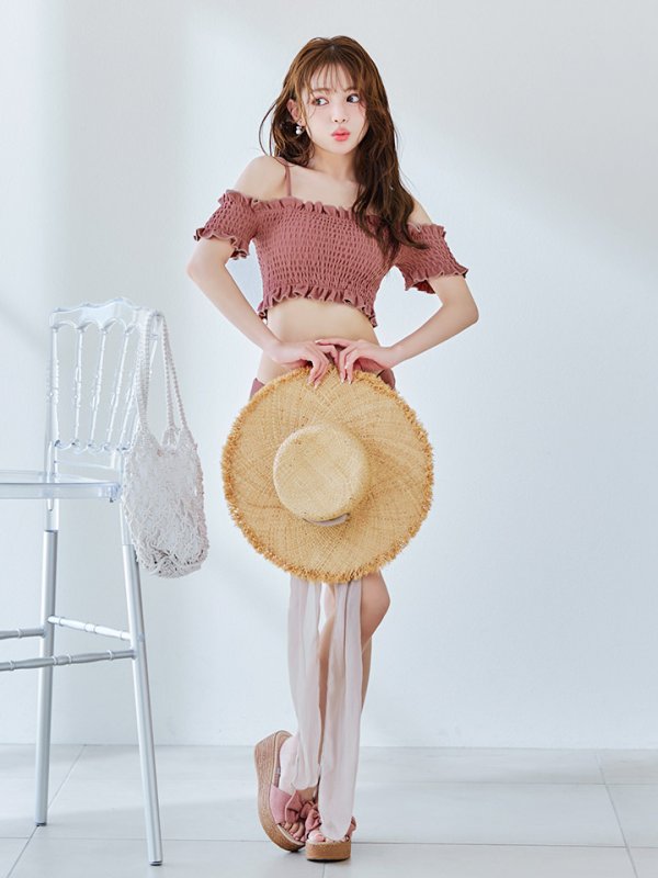 画像24: 【即日発送】【ビキニ】【水着】シャーリングオフショルビキニ  2点セット [YMT] (24)