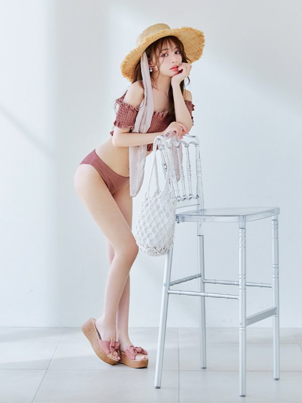 画像12: 【即日発送】【ビキニ】【水着】シャーリングオフショルビキニ  2点セット [YMT] (12)