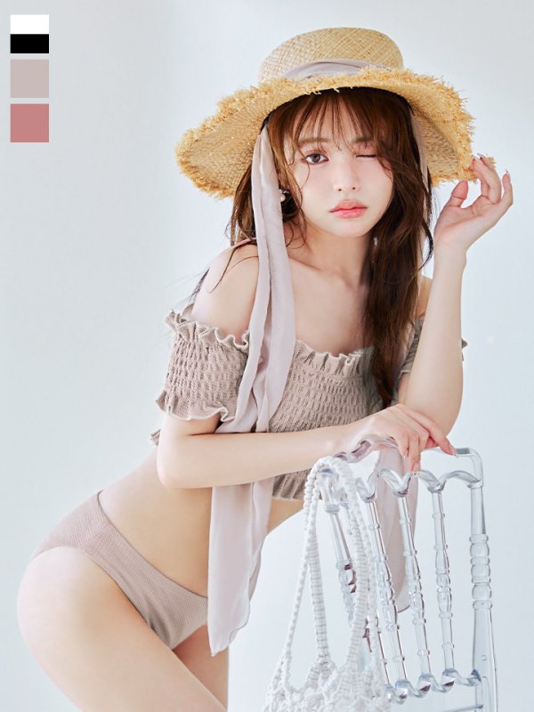 画像6: 【即日発送】【ビキニ】【水着】シャーリングオフショルビキニ  2点セット [YMT] (6)