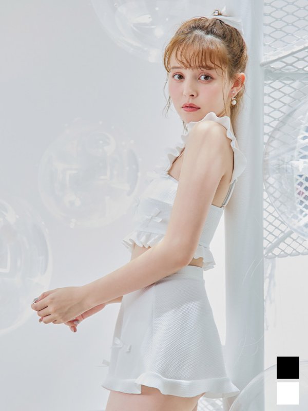 画像6: 【即日発送】【ビキニ】【水着】立体リボンフリルスカートビキニ  3点セット [FB01] (6)