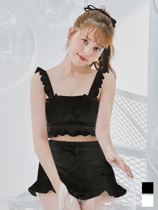 画像3: 【即日発送】【ビキニ】【水着】立体リボンフリルスカートビキニ  3点セット [FB01] (3)