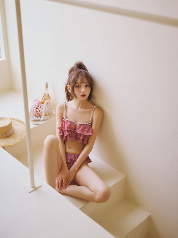 画像2: 【一部予約商品/6月上旬発送予定】【ビキニ】【水着】 ガーリーフリル×ビスチェ セットアップ ビキニ 2点セット[FB01] (2)