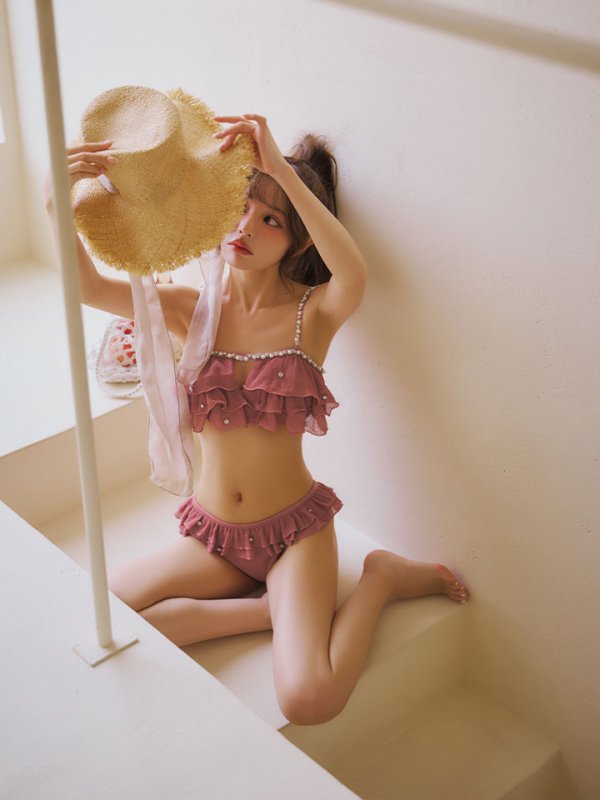 画像3: 【一部予約商品/6月上旬発送予定】【ビキニ】【水着】 ガーリーフリル×ビスチェ セットアップ ビキニ 2点セット[FB01] (3)