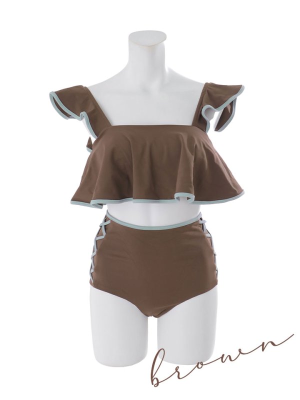 画像22: 【ビキニ】【水着】フリル×バイカラー・ハイウエストビキニ 2点セット 2点セット[FB01]【予約 /6月上旬発送予定】 (22)