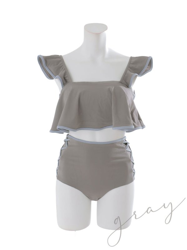 画像24: 【ビキニ】【水着】フリル×バイカラー・ハイウエストビキニ 2点セット 2点セット[FB01]【予約 /6月上旬発送予定】 (24)