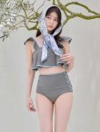 画像1: 【ビキニ】【水着】フリル×バイカラー・ハイウエストビキニ 2点セット 2点セット[FB01]【予約 /6月上旬発送予定】 (1)