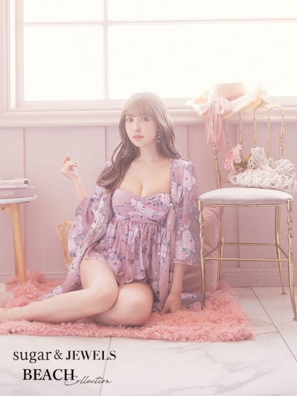 画像2: 【即日発送】【ビキニ】【水着小物：カーディガン】アンティークフラワーカーディガン[FB01] (2)