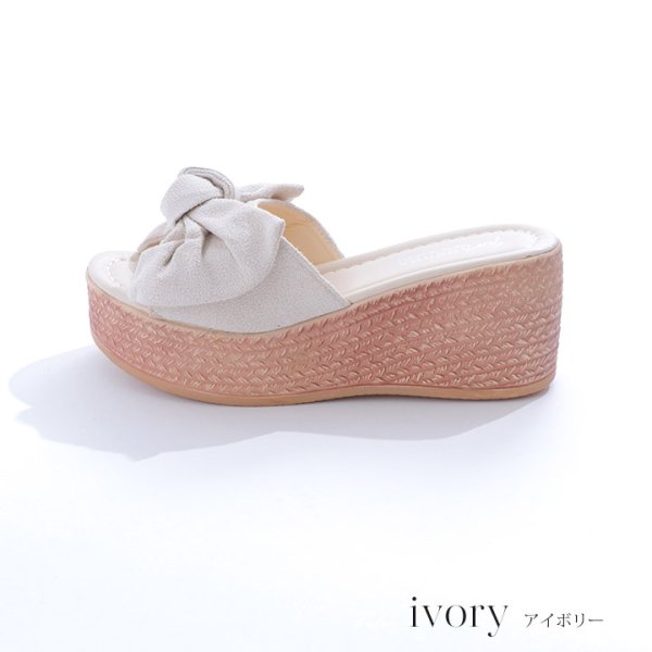 画像3: 【即日発送】【水着小物：ビーチサンダル】ピンクリボンウェッジサンダル[YMT] (3)