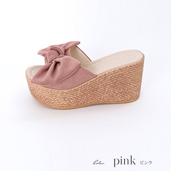 画像8: 【即日発送】【水着小物：ビーチサンダル】ピンクリボンウェッジサンダル[YMT] (8)