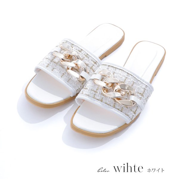 画像4: 【即日発送】【水着小物：ビーチサンダル】ゴールドチェーン付き/ ツイードサンダル[YMT] (4)