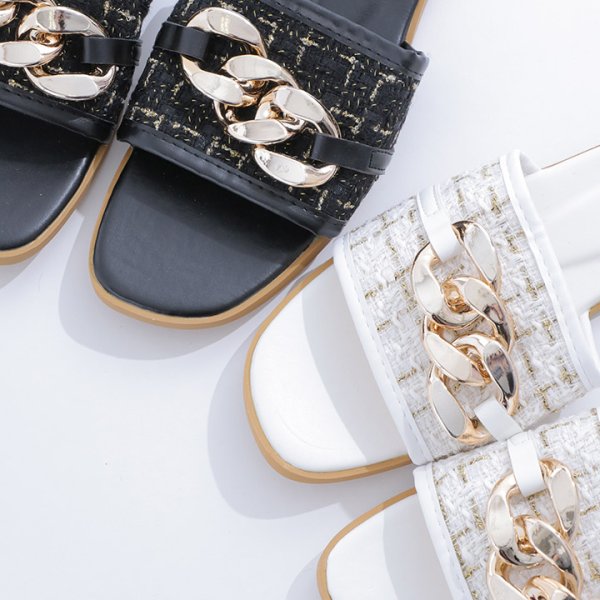 画像7: 【即日発送】【水着小物：ビーチサンダル】ゴールドチェーン付き/ ツイードサンダル[YMT] (7)