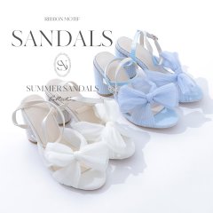 シフォンリボン/ ストラップ付きヒールサンダル