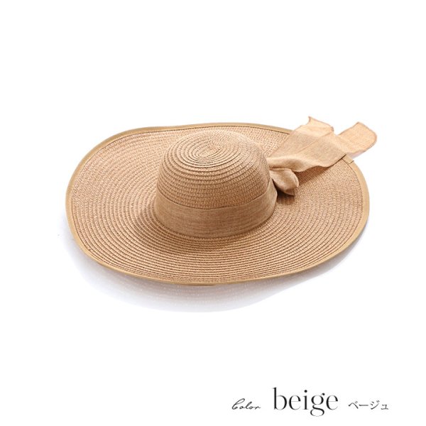 画像2: 【即日発送】【ビキニ】【水着小物：帽子】バックリボン/ シンプルストローハット[YMT] (2)
