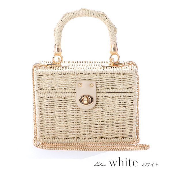 画像9: 【即日発送】【ビキニ】【水着小物：ビーチバッグ】ショルダーチェーン付き/ ランタン編み/ スクエアかごバッグ[YMT] (9)