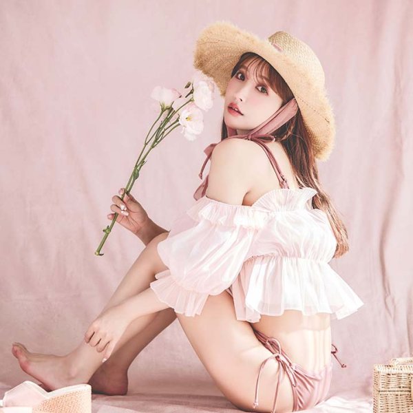 画像2: 【即日発送】【水着小物：カーディガン】シャーリング/オフショルトップス[FB01] (2)