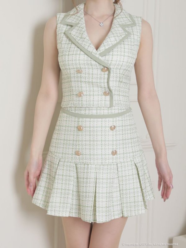画像5: 【an ANDY Fashion Press 13 COLLECTION 01】チェックツイード/ ジャケット風/ ノースリーブ/ ラインデザイン/ セットアップ/ Aライン/ フレア/ プリーツ/ ミニドレス/ キャバドレス[OF05] (5)