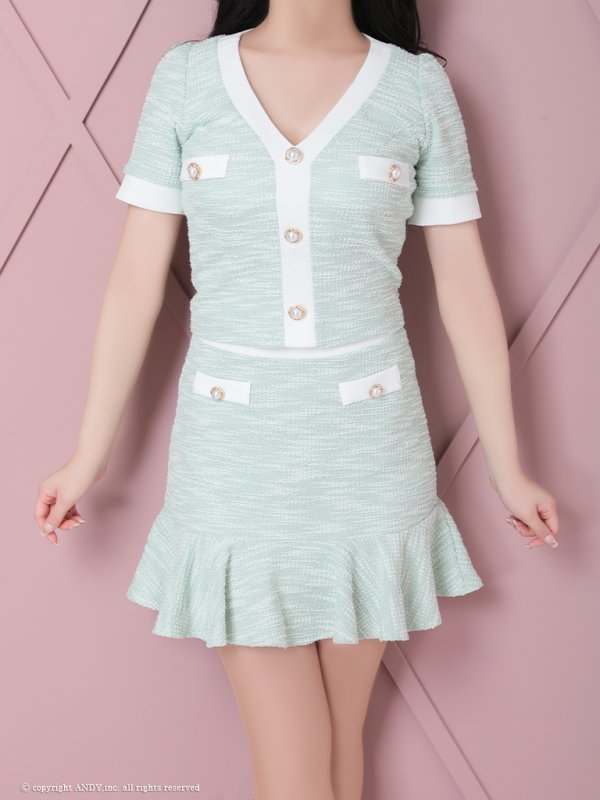 画像32: XSサイズあり【an/アン】ストレッチ/ ツイード/ パイピング/ バイカラー/ ボタン/ フレア/ 裾フリル/ セットアップ/ ミニドレス/ キャバドレス[OF05] (32)
